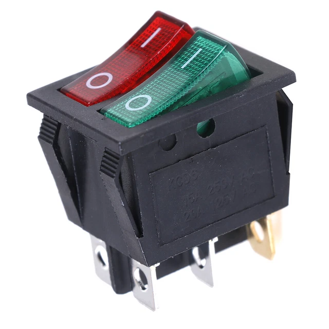 6 pin on/off double spst rocker boat switch 250V/15A 125V/20A red green light Hu