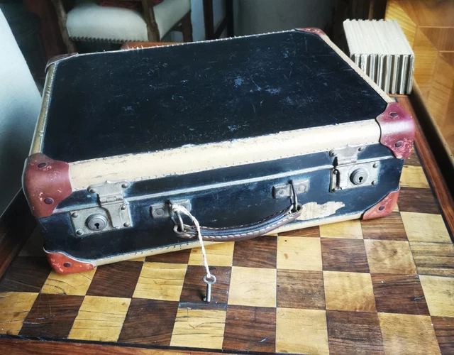 ancienne valise rétro vintage Cuir Bleu H 18 L 66 l 43 cm 66 - Vendu