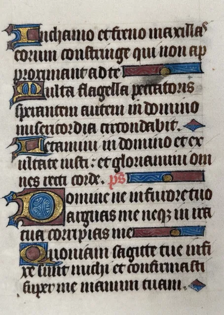 Antique Illuminated Book of Hours Leaf Medieval Vellum 15th C. Prayer Manuscript