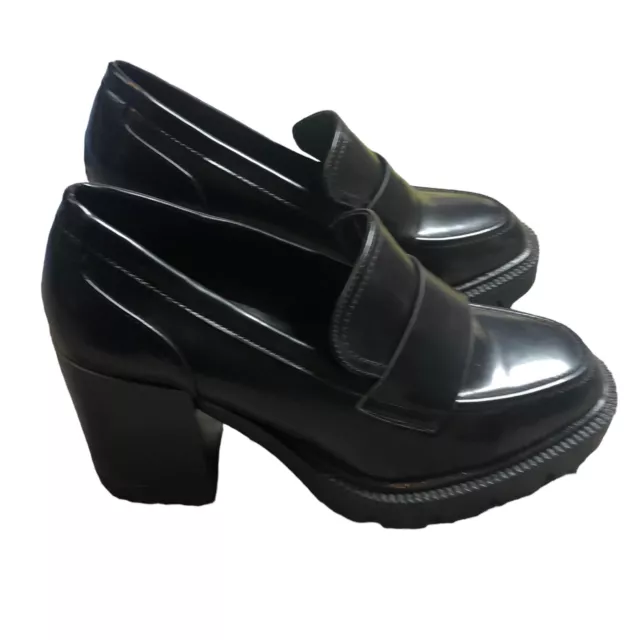 MADDEN GIRL Smarty Shoes WOMEN'S  Size 8.5 Black Platform Loafers Chunky Heels