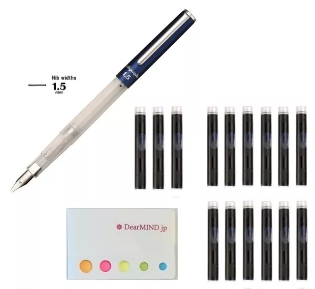 Sailor HighAce Neo Clear Calligraphy Pen 1.5mm 12 Black Ink Cartridges Value Set