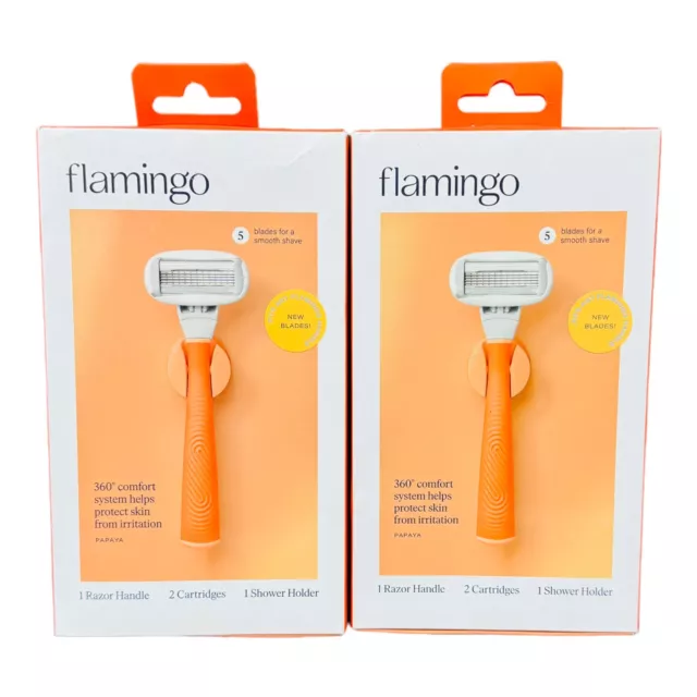 Flamingo Razor 5-Blades Razor, 1-Handle 2-Cartridges 1-Shower Holder (2-pack)
