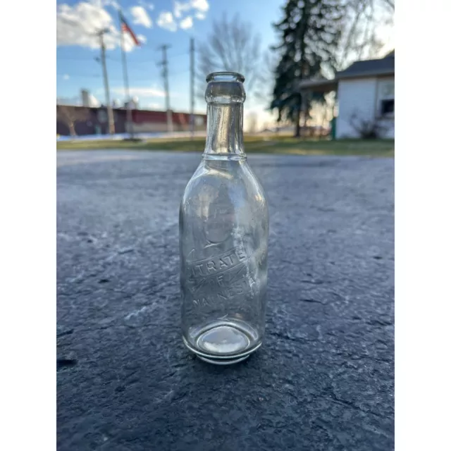 Vintage Glass Citrate Of Magnesia Embossed Bottle Banner Crown Top