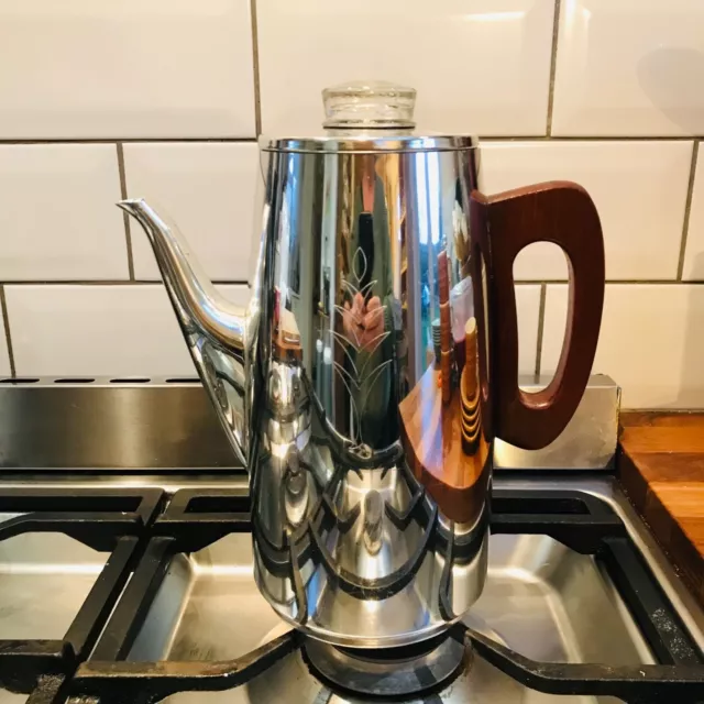 Vintage Sona Stove Top Coffee Percolator J121.  Teak handle.  3.5pint capacity