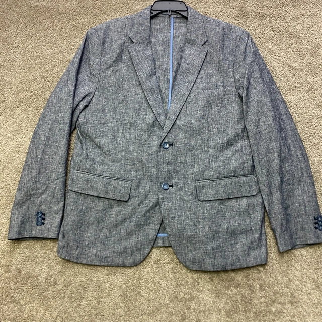 Old Navy Blazer Mens Large Gray Coat Jacket Linen Blend Button Front
