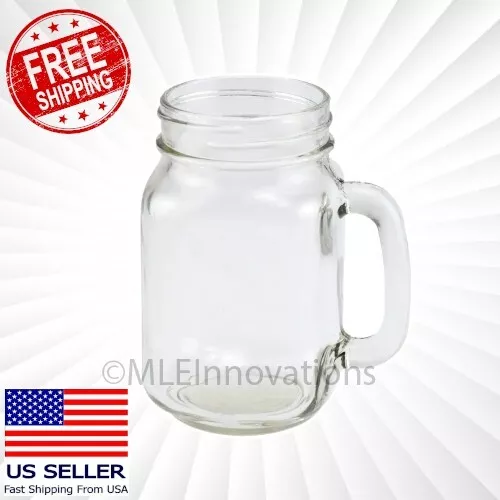 Mason Jar Mug Handle Glasses Jars Classic Clear Cup Drinking Mugs Cups NEW 16oz