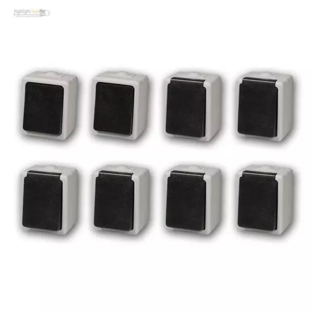 Prises Et Interrupteur Set Taff, 8-teilig Starter, Surface, IP44 Zones Humides