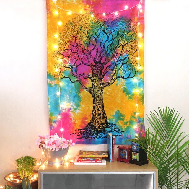 Póster de Pared Colgante Algodón Árbol la Vida Tapiz Decoración India Multicolor