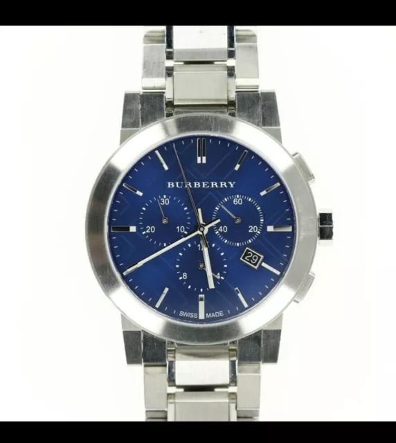 Burberry BU9363 Men's Silver Blue Face Stainless Chronograph Watch 06565 Burberry BU9363 Men's Silver Blue Face Stainless Chronograph Watch 06565