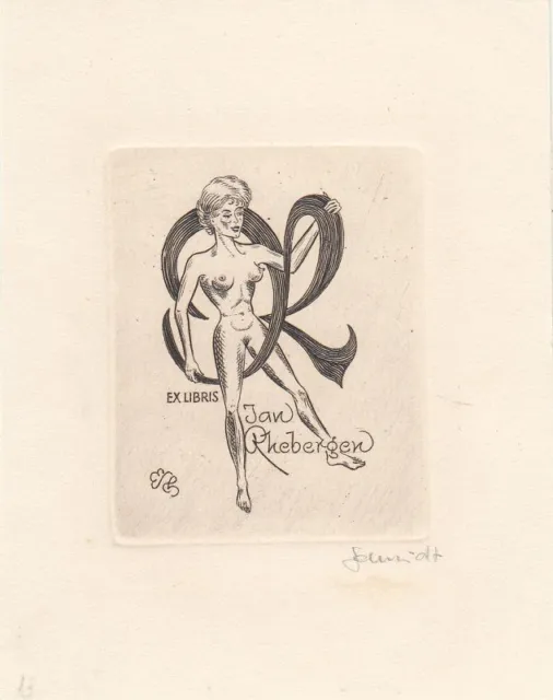 Exlibris Bookplate Gravure sur Cuivre Eugene Schmidt 1910-1975