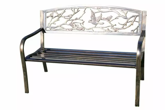 Metal Garden Bench with Cast Iron 'Birds Design' Back Rest