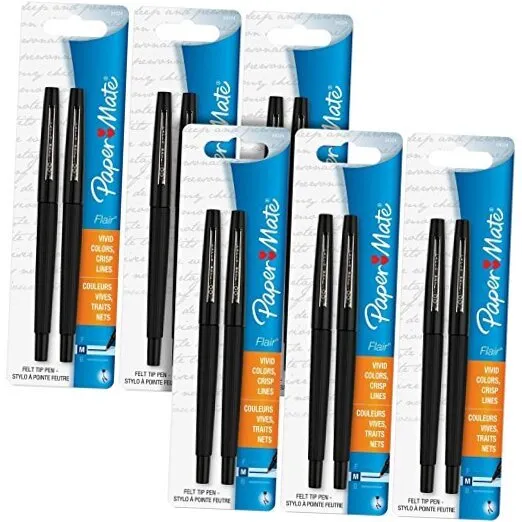 Flair Porous Felt Tip Pens, Medium Point, Black Ink (12 Count)