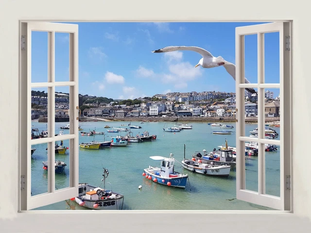 3D Window Effect On Canvas St.Ives Cornwall Uk Seagulls Picture Wall Art  Print £22.99 - Picclick Uk