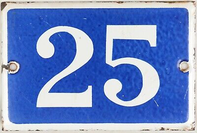 Old blue French house number 25 door gate plate plaque enamel steel metal sign