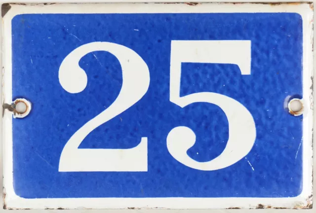 Old blue French house number 25 door gate plate plaque enamel steel metal sign