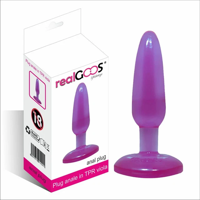Stimolatore anale plug in morbido tpr viola mm 140 x 35 impermeabile realgoos®