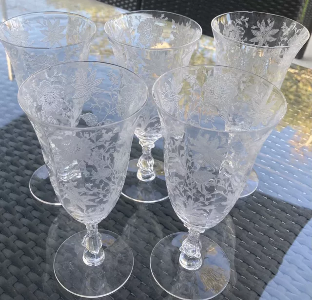 Cambridge Wildflower Crystal Water Goblet Set of 5 7 1/4” High Flaw