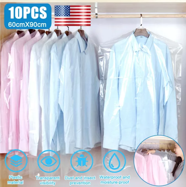 10PCS Clear Suit Cover Dust-proof Hanging Garment Storage Bag Dress Clothes Coat