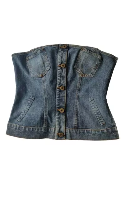 Vintage Y2K Dolce Gabbana D&G Blue Denim Bandeau Bustier Corset Top Size 44 RARE