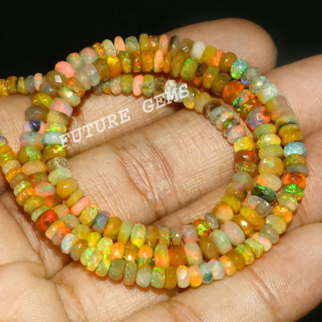 Äthiopische Opal Perlen Handgemacht Schmuck Facettiert Halskette Np 95