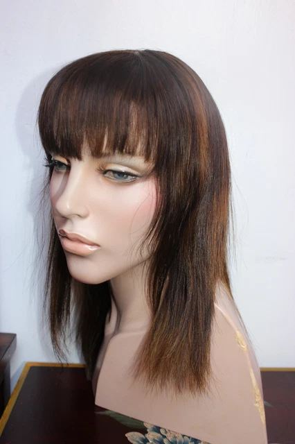 shevy mb human hair used wig long rooted dark to light brown size small bangs shevy mb human hair used wig long rooted dark to light brown size small bangs