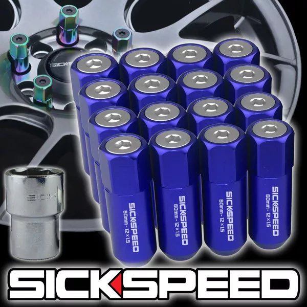 Sickspeed 16 PC Bleu / Poli Mancheron Étendu 60MM Verrouillage Lug Écrous 1/2X20