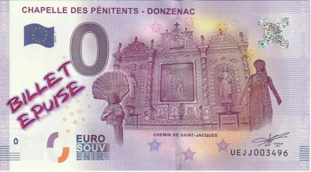 2016 N°003496 CHAPELLE DES PENITENTS DONZENAC billet touristique souvenir 0 €