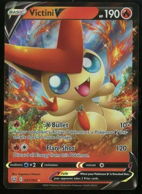 Mew Pokemon Card Victini V 021/163 Ultra Rare Full Art Pokemon Card -  Battle Styles, Near Mint Condition Full Art Pokemon Card Near Mint