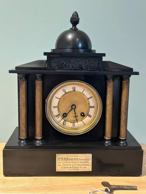 Antique Hamburg American Clock Co. H.a.c.  Slate Mantel Clock. Working Order