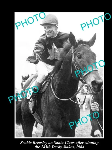 Old Large Horse Racing Photo Of Scobie Bresley Winning The Derby Stakes 1964