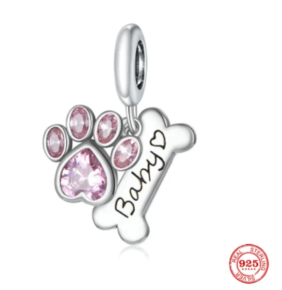 Charm Anhänger Charms Hunde-Liebe Knochen Pfote Zirkonia 925 Silber