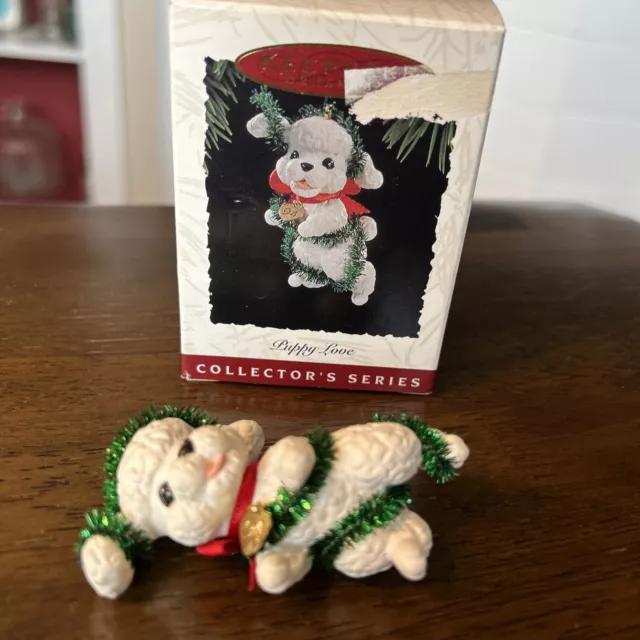 1994 Hallmark Puppy Love Series #4 Ornament White Poodle Puppy Dog With Box