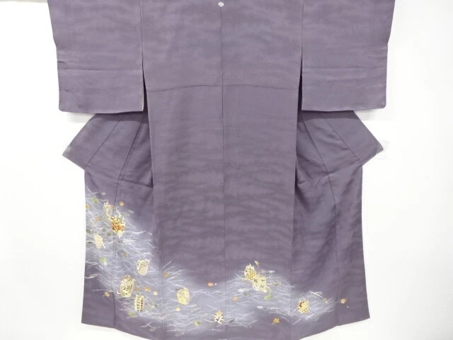 6657063: Japanese Kimono / Vintage Iro-Tomesode / Embroidery / Plants & Tea Cadd