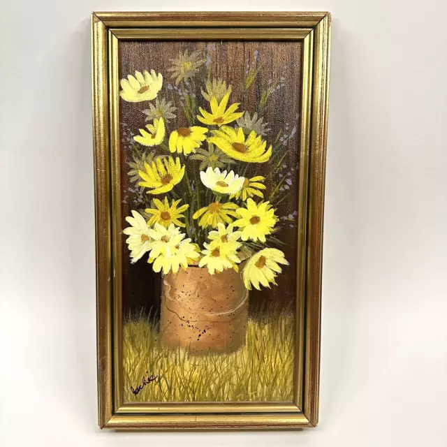 Vtg Still Life Daisy Oil Painting Flowers Signed Jackie Framed Daisies Yellow