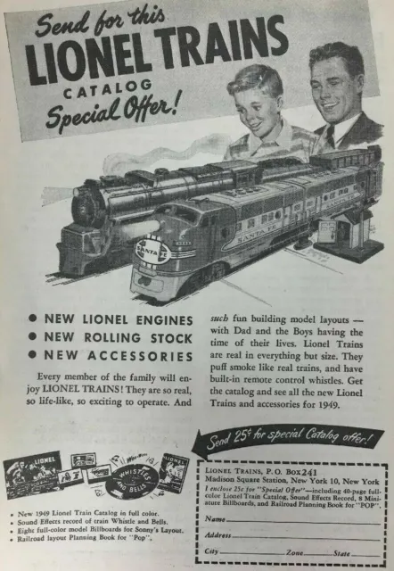 1949 Lionel Trains Print Ad Magazine Advertising Boy Dad Model Railroad