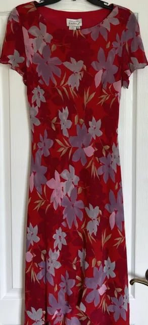 Adrianna Papell Women's 100% Silk Chiffon Red Gray Floral Gown Dress Sz 12