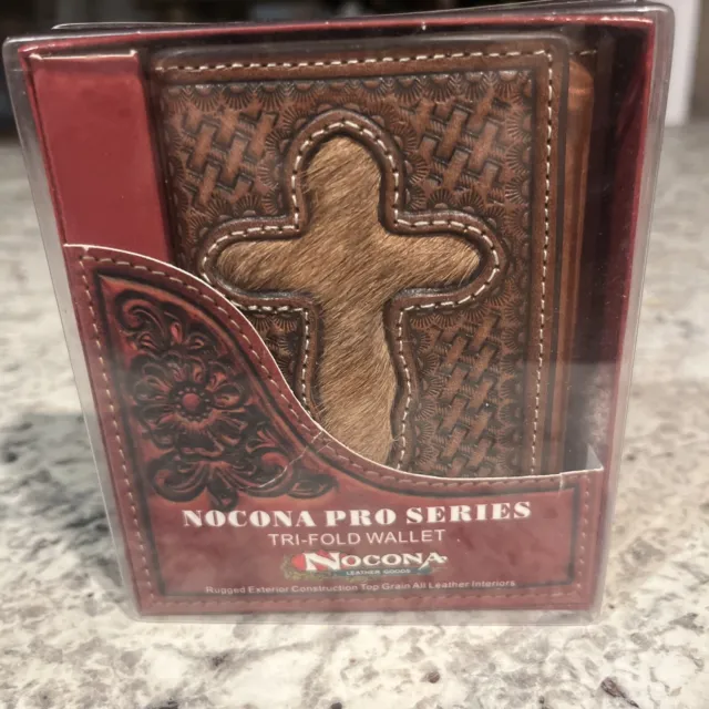 Nocona Western Mens Wallet Leather Pro Trifold Tooled Saddle Brown N5446608 Hair