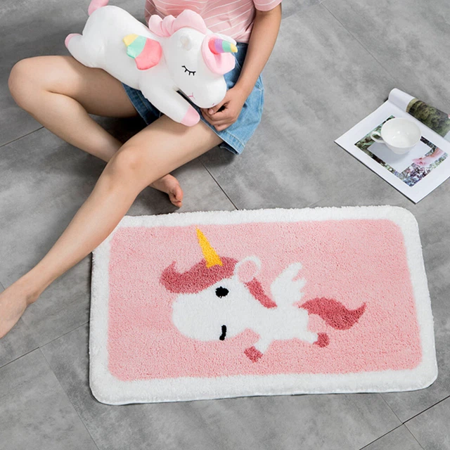 1 pz unicorno rosa porta ingresso pavimento tappeto flocking tappetino antiscivolo