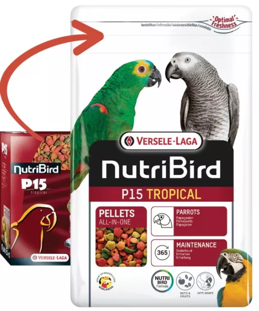 NUTRIBIRD P15  TROPICAL Extrudierte Pellets, für Papageien, vielfärbig, 1 kg