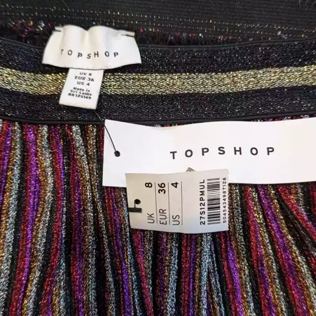 NWT Topshop Metallic Glitter Semi Sheer Multistripe Midi Skirt: US 4 2