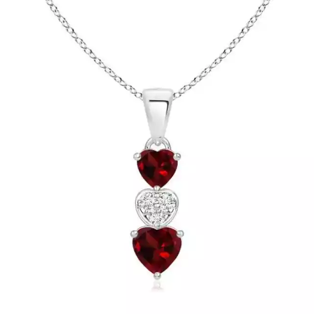 ANGARA 5mm Natural Garnet and Diamond Triple Heart Pendant Necklace in Silver