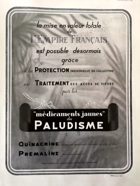 PUBLICITE ADVERTISING - Médicaments Paludisme Quinacrine Prémaline Colonies 1044