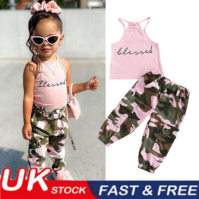 Toddler Girl Summer Clothes Printed Tank Top Camo Pants Outfits Pink Camouflage