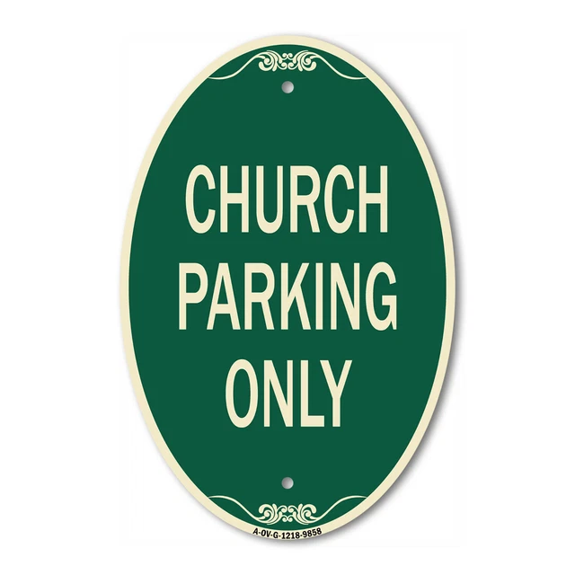 Designer Series Oval - Church Parking Only | Green & Tan Heavy-Gauge Aluminum