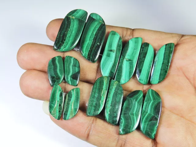 150Cts. NATURAL GREEN MALACHITE MATCHED PAIR 07 PAIR GEMSTONE 16-29 MM