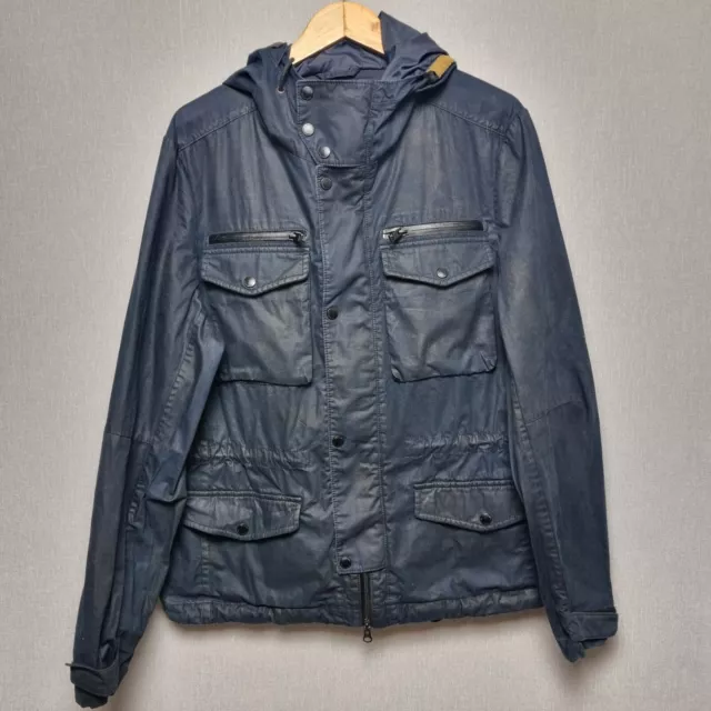 ALLSAINTS WAX JACKET Mens XXL Spitalfields Dark Navy Blue Full Zip