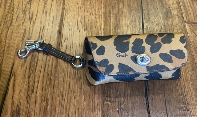 Coach Sunglass Case Leopard Silver Clip On Black Brown Coated Canvas Glasses
