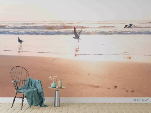 3D Ocean Beach Bird Wallpaper Wall Mural Removable Self-adhesive 222