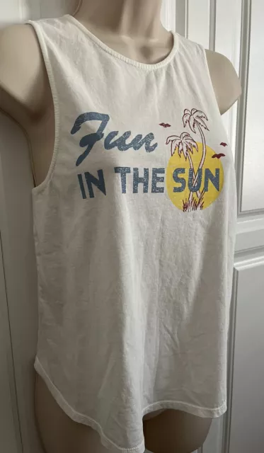 Hurley Fun In The Sun White Sleeveless Cotton Tank Top S Small Palm Trees NEW