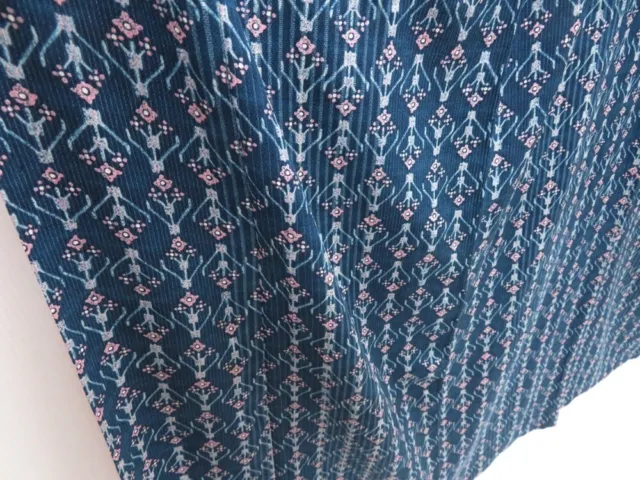 2925T10z810 Vintage Japanese Kimono Silk KOMON Flower Dark cyan blue